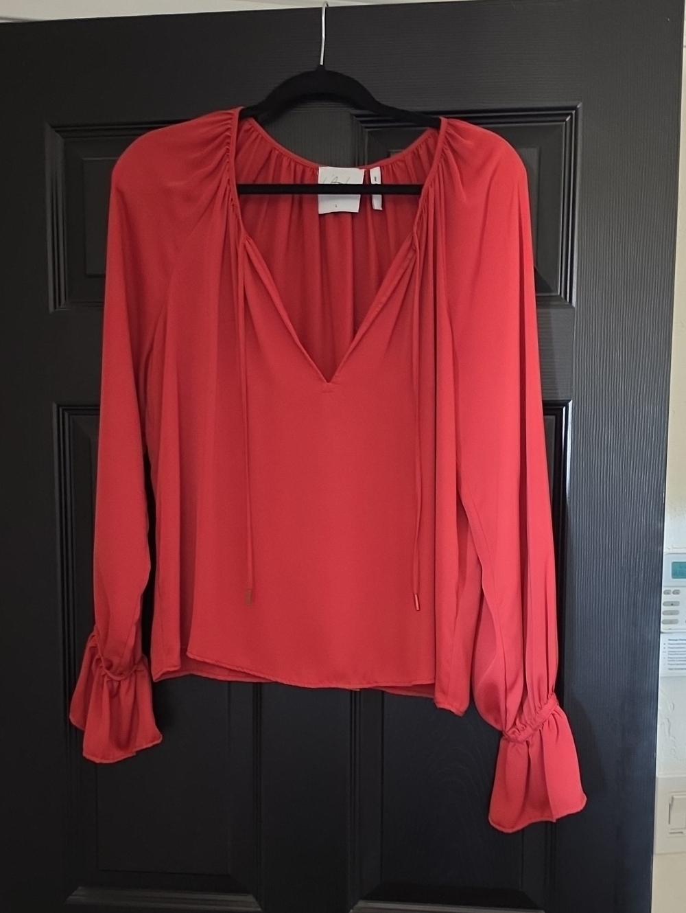 Women’s Dark ORANGE V-Neck Long Sleeve SILKY Blouse